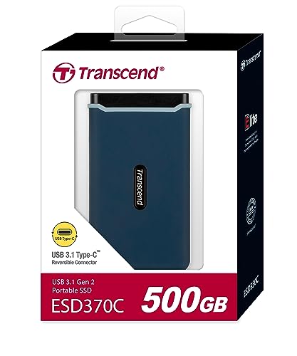 Image of Transcend 370C 500GB Portable SSD - up to 1,050 MB /s - USB 3.1 Gen 2, USB Type C to USB Type A /USB Type C to USB Type C - External Solid State Drive - TS500GESD370C