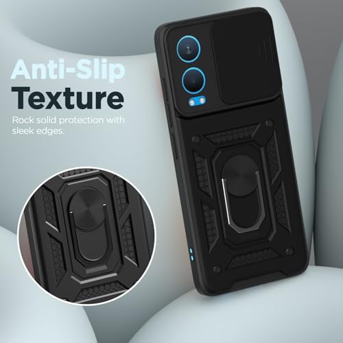 Image of Pikkme D10 Tough Armor Bumper Case | 360 Protection Case | Sliding Camera Shield Cover & Ring Holder Stand Back Cover for OnePlus Nord Ce 4 Lite 5G (Black)