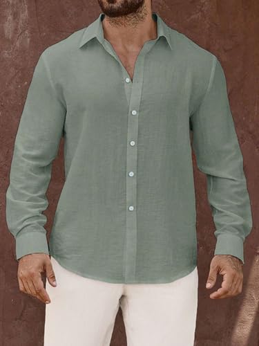 Image of Men's Casual Button Down Shirts Long Sleeve Linen Touch Textured Shirt Wrinkle Free Fashion Casual Vacation Beach Summer Shirt (1001)