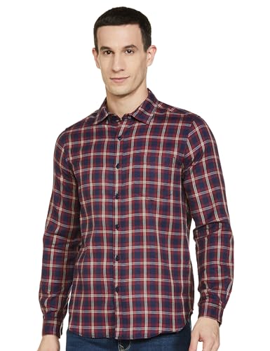 KETCH Men’s Slim Fit Shirt (KHSH000531_Navy/RED