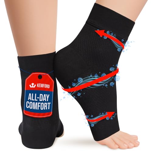 Image of KEMFORD Ankle Compression Sleeve - 1-Pair, Plantar Fasciitis Braces - Open Toe Compression Socks for Swelling, Sprain, Neuropathy, Arch Support for Men and Women