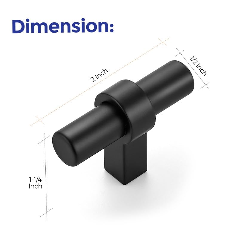 Image of Ravinte 10 Pack Single Hole Cabinet Pulls Matte Black Kitchen Cabinet Hardware Cupboard Handles with Square Base 2 inch Length