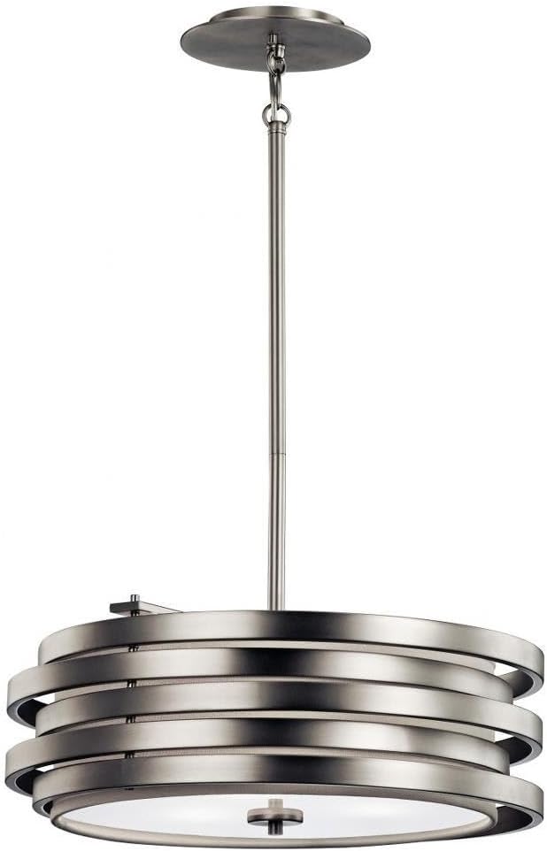 Kichler Roswell 7.75 inch 3 Light Oval Chandelier with Satin Etched Glass and Brushed Nickel finish,Silver