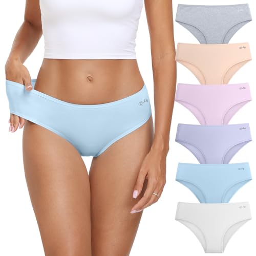 coskefy Hipster Panties for Women Mid Low Rise Cotton Underwear Soft Breathable Ladies Briefs Bikini 6 Pack