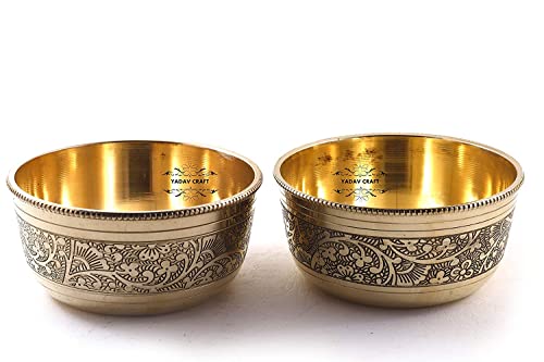 Image of Pure Brass Floral Design Serving Bowl Set (Golden, Set Of 2), 200 milliliter