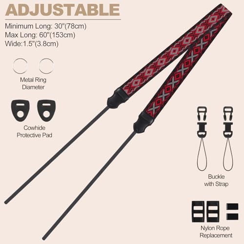 Image of Universal Camera Strap - Camera Neck Strap, Adjustable Shoulder Straps Compatible with Canon, Fujifilm, Nikon, Olympus, Panasonic and other SLR and mirrorless cameras - Red White Grey Rhombus