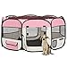 FAMIROSA Foldable Dog Playpen with Carrying Bag Pink 57.1