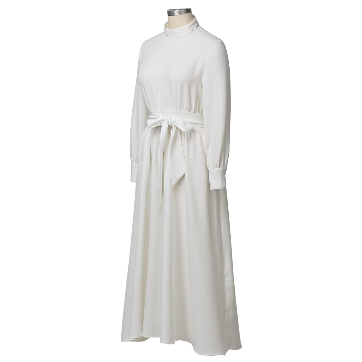 CAMDOM Abito da Clero Donna Linea A Elegante con Maniche Lunghe, Colletto e Cintura, Vestito Modesto per Chiesa
