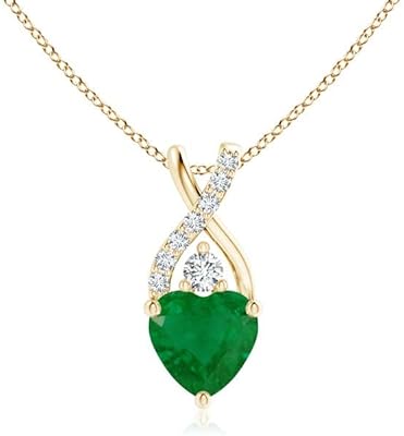 【新品首饰】Natural Emerald Solitaire Heart Pendant Necklace for Women, Girls in 14K Solid Gold/Platinum/Sterling Silver | May Birthstone | Jewelry Gift for Her | Birthday|Wedding Anniversary