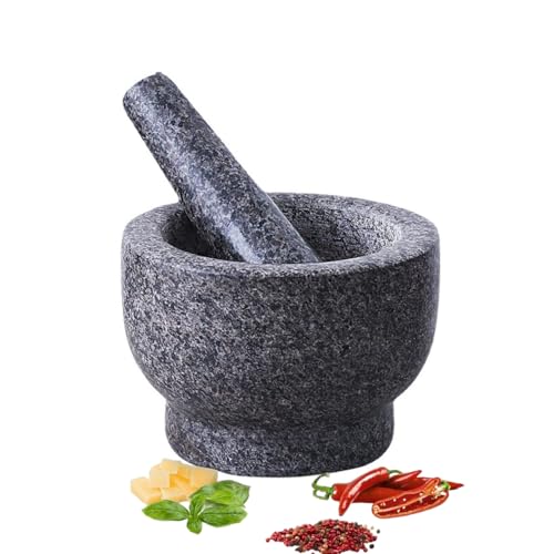 FHFH石臼 花崗岩 乳鉢 石うす すり鉢 にんにくつぶし 薬研 抗菌 健康 安全 乳鉢 調味料 すり鉢 多用途 コーヒー豆・研磨用 キッチン 用品 家庭用 (ブラック)