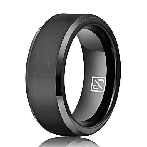 Luxffield Basic 6mm 8mm Men Wedding Band, Black/Silver/Rose Gold Tungsten Couple Promise Ring, Matte Finish Beveled Polished Edge Comfort Fit, Size 7.5 to 13