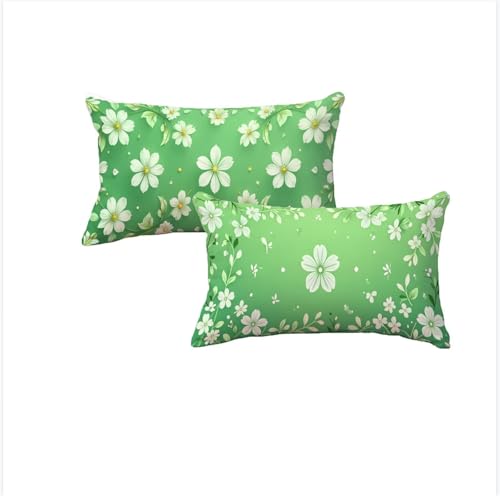 Housse de coussin imperméable 40x70 cm verte en lin géométrique double face