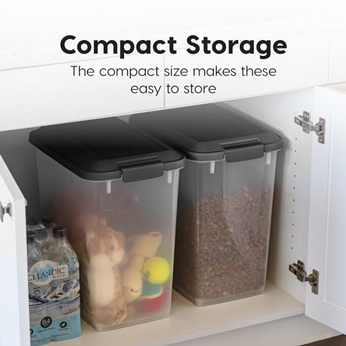 IRIS USA Dog Food Storage Container, 2 Pack, Up to 30 lbs Each, Airtight Seal for Freshness, Wheels for Rolling, Easy One Hand Opening, Made in USA, BPA Free, Clear/Black by IRIS USA - Used condition - Image 4