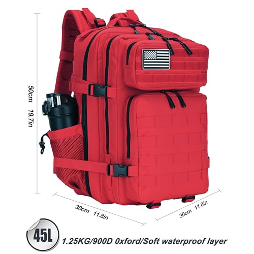 Lovelinks21 Taktisches Sturmgepäck, 45 l, 3-Tages-Militärgepäck mit Molle, wasserdichter Rucksack für taktische Rucksäcke, Rot/Ausflug… – Ansicht 4