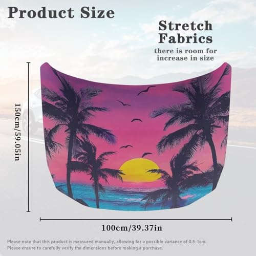 Image of Car Hood Cover Polyester Elastic Fabrics Sunset Palm Trees Car Hood Cover for Leaves Suitable for Auto Car Truck, Van, SUV, Pickup, Car Accessories
