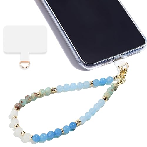 Image of Marble Beaded Phone Wrist Strap for Women, Detachable Design | 304 Steel Core, detachable phone wristlet with tether tab, keeps your phone secure for shopping, travel and daily use.
