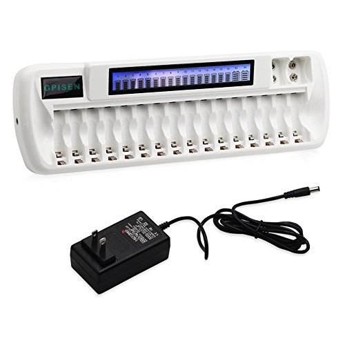 GPISEN 16+2 Bay/Slot Smart LCD Charger for NI-MH AA AAA Battery NI-MH/Li-ion 9V