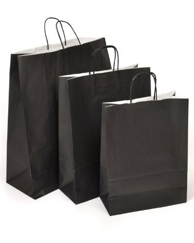 Paper Party Bags With Twisted Handles โ 18 cm (W) x 20 cm (H) x 8 cm (D) black
