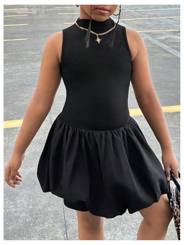 SOLY HUX Girl's Sleeveless Backless Mock Neck Bubble Dress Summer Party Birthday Short Dresses3