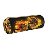 Shunieg Sunflowers Painting Round Leather Pencil Case - Large Capacity Pencil Case for Boys and...