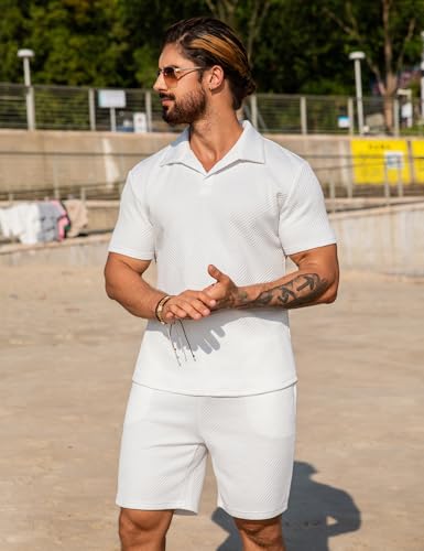 URRU Men's 2 Piece Short Sets Summer Outfits Short Sleeve Polo Shirt and Shorts Set Casual Beach Outfits2