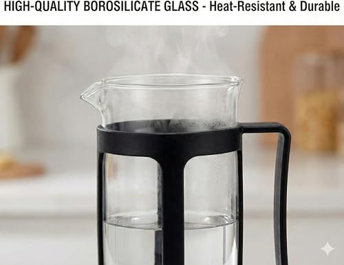 Image of DOPPIO French Press Coffee Maker 600ml - Premium Borosilicate Glass with Stainless Steel Plunger | Manual Coffee & Tea Press | Heat Resistant, Easy to Clean - Black