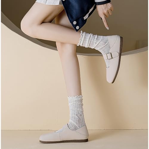 Women's Genuine Leather Round Head Flat Mary Jane Shoes with Adjustable Straps Fashio Comfortable Slip On Ballet Flats Dressy Office Work Shoes4