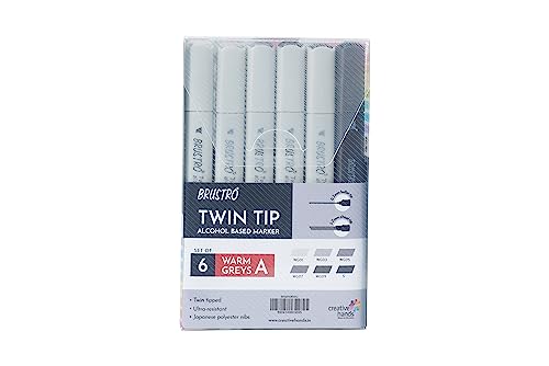 BRUSTRO Twin Tip Alcohol Based Marker Sets 6 (Warm Grey A) in Cro...