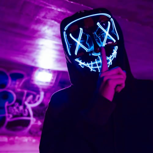Mascara Led Neon Cosplay Festa Fantasia Terror Masculino Feminino Infantil Adulto Halloween Carnaval