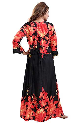 Image of Fabme Women's Crepe Printed Flare Nighty with Long Sleeves /Night Gown /Nightwear /Maxi