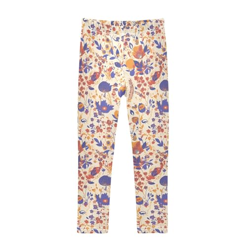 KLL Floral Beige Scandinavian Little Girls Leggings Stretchy High Waisted Yoga Pants Exercise
