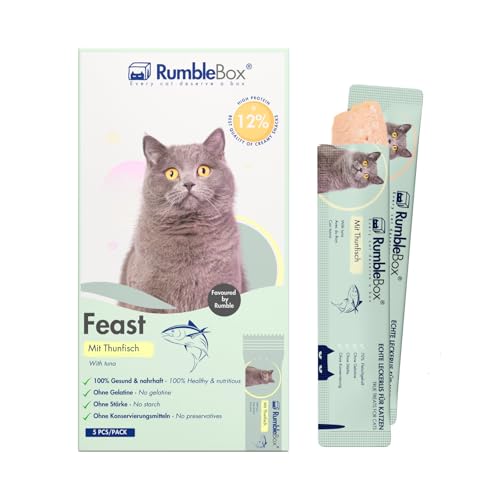 RumbleBox Schleckies mit Thunfisch, getreidefrei & zuckerfrei für Allergiker, Gesunde Leckerlis für Katzen mit nur 5 Zutaten (1er Pack 75g)