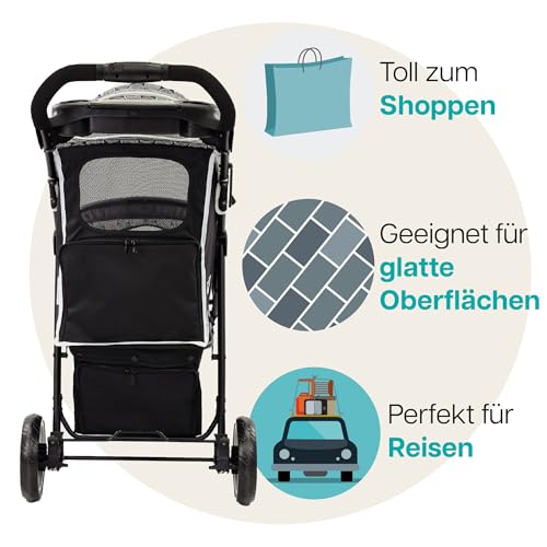 Hundebuggy Katzenbuggy für Reisen Innopet Allure Onyx -stilvoller Katzenbuggy 360° Schwenkrad vorne einhändig faltbar mit Aufbewahrungskorb 2 Sicherheitsleinen pannensichere Räder Haustierwagen