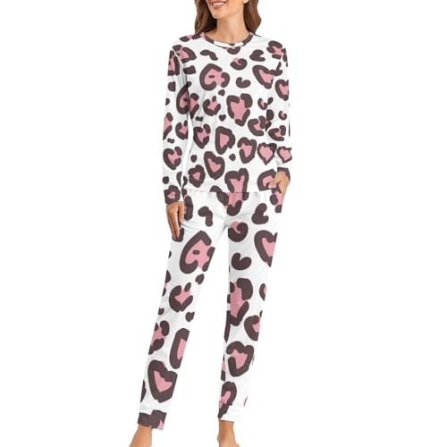 Pyjama femme rose marron tacheté en maille douce, l'élégance d'un sleepwear raffiné