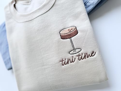 Up2ournecksinfabric - Embroidered Espresso Martini Sweatshirt - Martini Lover Gift Sand3