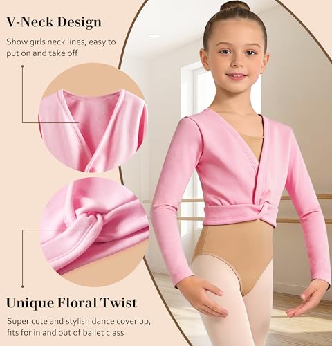 Image of DANSHOW Girls Ballet Wrap Top Long Sleeve Dance Sweater Toddler | Warm Ballet Cardigan for Girls, V-neck Pullover Shrug, Comfortable and Soft Inside, Basic Dance Cover Up