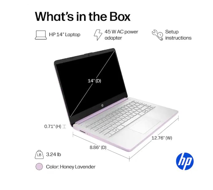 Image of HP 14 inch HD Business & Student Laptop Computer with 1-Year Office 365, Quad-Core Intel Processor, Windows 11 Laptop 4GB RAM 128GB UFS, NLY Earphones, Honey Lavender