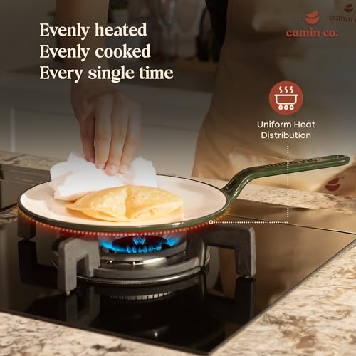 Image of CUMIN CO. Enamel Cast Iron Roti Tawa | 26 cm, 2.3 Kg | Color: Grey | Curved Surface Tawa for Roti, Chapati, Paratha | Preheat 4 Minutes to Activate Natural Non-Stick Ability, No Seasoning Required