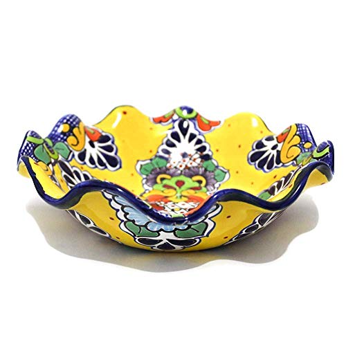 Artesano | Fruit Bowl - Decorative Plate - Hand Painted Mexican Pottery Talavera - 11.4' (Yellow)