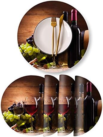 Red Wine and Cheese Placemats Dinner Mat Round Placemats Set of 4 Non Slip Washable Table Mats for Kitchen Dinner Table Restaurant 13 x 13 inch