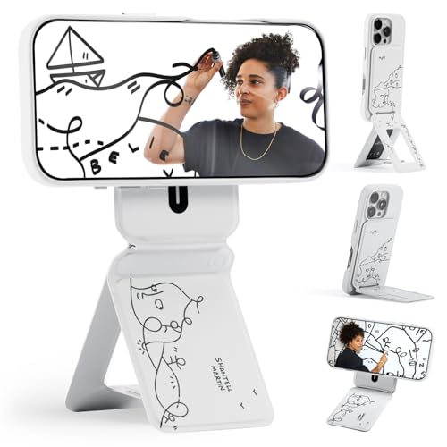 Image of MOFT Phone Tripod Stand Selfie Stick x Shantell Martin for iPhone, Multi-Angles iPhone Stand, Lightweight & Portable Phone Holder, Strong Magnets, MOVAS Vegan Leather, Misty Cove (Without Card Slot)