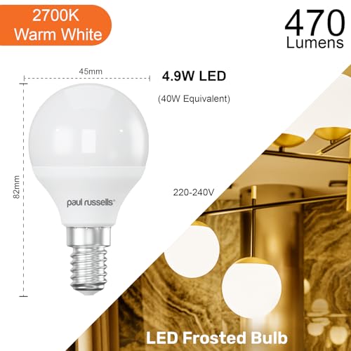 paul russells LED Light Small Edison Screw E14, 40w Equivalent, 4.9W 470Lumens LED Bulbs, 2700K Bright Warm White - Image 3