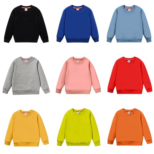 KAGAYD Little Boys Girls Crewneck Sweatshirt Solid Color Long Sleeve Solid Tops Fashion Loose Blouse for Kids