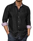 Alimens & Gentle Men's Denim Shirts Casual Button Down Long Sleeve Black