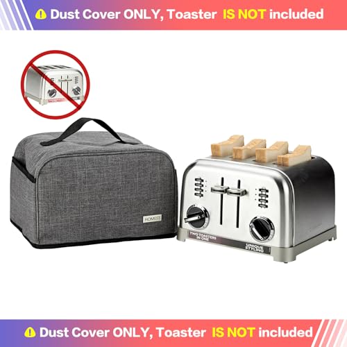 HOMEST Toaster Cover with Pockets Compatible with Cuisinart 4 Slice, Can Hold Jam Spreader Knife & Toast Machine Tongs, Dust and Fingerprint Protection, Grey