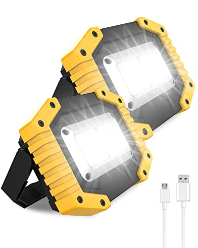 Lot de 2 projecteurs de chantier LED 30 W rechargeables super lumineux 3 modes d'éclairage Lampe de travail étanche COB USB Lampe de camping pour garage, extérieur, camping, urgence, chantiers de