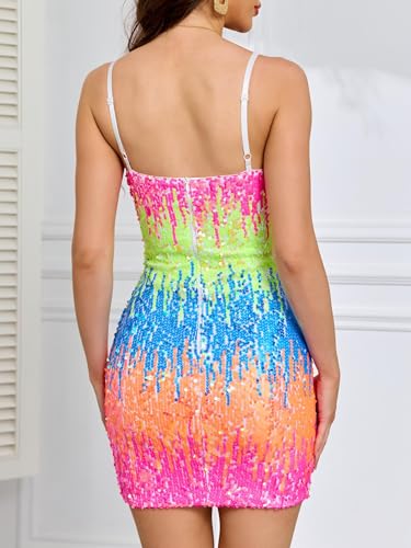 Image of Women's Glitter Sequin Dress Adjustable Spaghetti Strap Fashion Sparkle Party Dresses