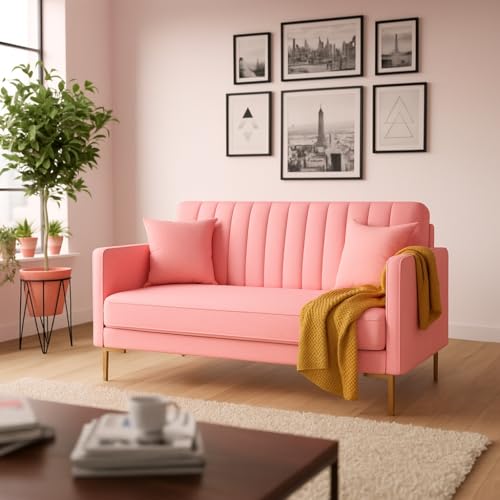 Image of 2 Seater Velum Fabric Sofa Set for Living Room, Modern Design with High Density Foam, Solid Wood Frame, Ergonomic Comfortable Seating for Home & Office (Baby Pink, 2 Seater) | Soft foam comfort, Strong wood frame