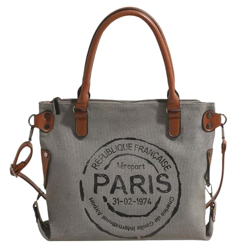 ARREBOL Women Vintage Paris Lightweight Canvas Tote Crossbody Bag with Zipper for Work