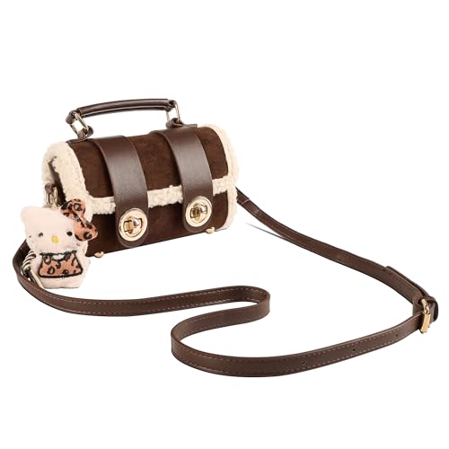 chushui Fur Purse,Vintage-Revival Small Crossbody Bag,Top Handle Leather Handbag for